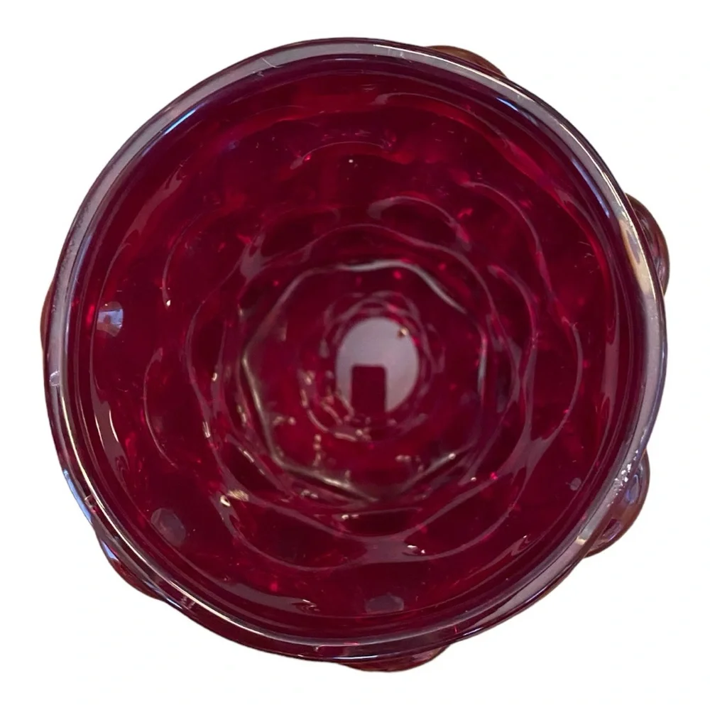 MCM Vintage Bischoff Ruby Red Bubble Glass Vase Hobnail 4.5
